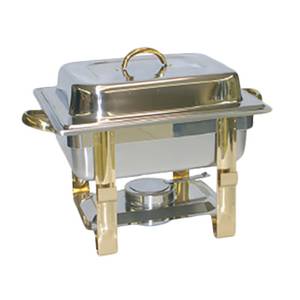 Thunder Group SLRCF0834GH 4 Qt Half Size Rectangular Chafer w/ Gold Accent Handles