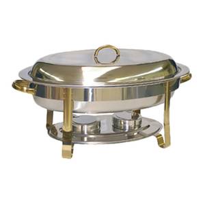 Thunder Group SLRCF0836GH 6 Qt Oval Stainless Steel Chafer w/ Gold Accent Handles