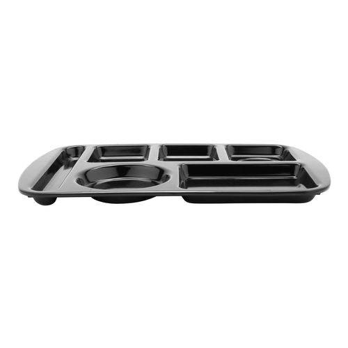 GET TL-151-BK Black Plastic 14.5" x 9.75" 6-Compartment Cafeteria Tray