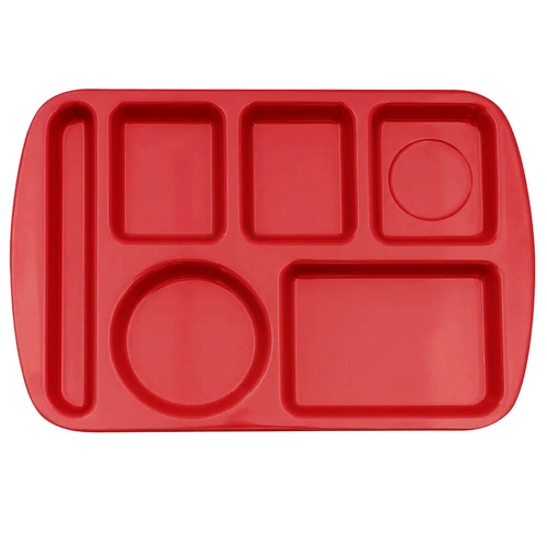 GET TL-151-R Red Plastic 14.5" x 9.75" 6-Compartment Cafeteria Tray