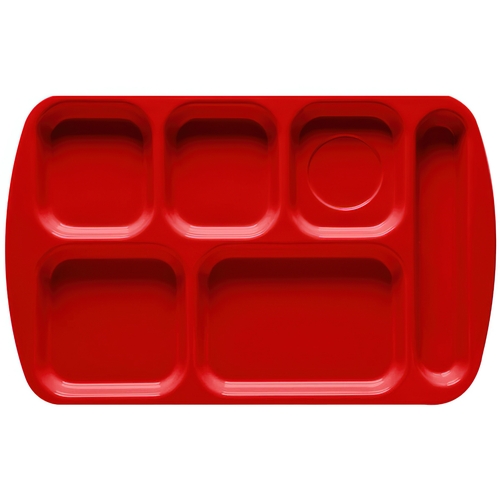 GET TR-151-R Red Plastic 15.5" x 9.8" 6-Compartment School Tray - 1 Doz