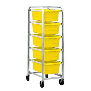 Quantum Food Service TR5-2516-8YL 61" Aluminum Mobile Tub Rack w/ (5) Yellow Tubs