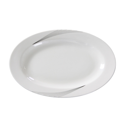 Yanco China UR-214 Urban Line Bone White Porcelain 14" x 10.5" Oval Platter