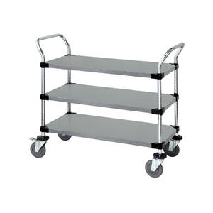 Quantum Food Service WRSC-1836-3SS 36x18x37-1/2 304 Stainless Steel 3 Solid Shelf Utility Cart
