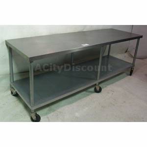 Used 96" Restaurant Kitchen S/s Mobile Prep Utility Work Table 