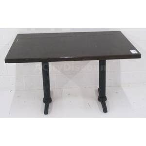 Used 48" x 30" Dark Wood Top Dining Table w Blk Metal Bases