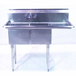 Used GSW USA Two Compartment Sink w Faucet / Right Side Drainboard