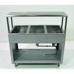 Used Gas Single Well 3 Comp. Buffet Steam Table w Shelf 