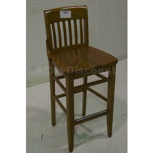 Used Brown Slat Back Wood Bar Stool 