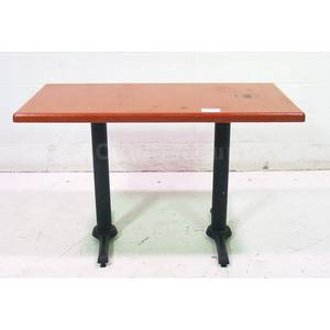 Used Red Wood Dining Table w 2 Black Metal Bases 48" x 24"