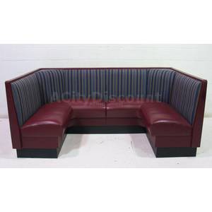 Used Wrap Around Booth Burgundy W / Blue Striped Cushions
