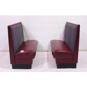 Used Set of 2 Single Booth W Burgundy Seat/ Blue Striped Cushions