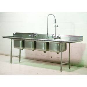 Used 4 Compartment Sink w/ Drainboards & Pre Rinse