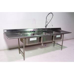Used Advance Tabco 3 Comp Stainless Dish Room Sink W Pre Rinse Faucet
