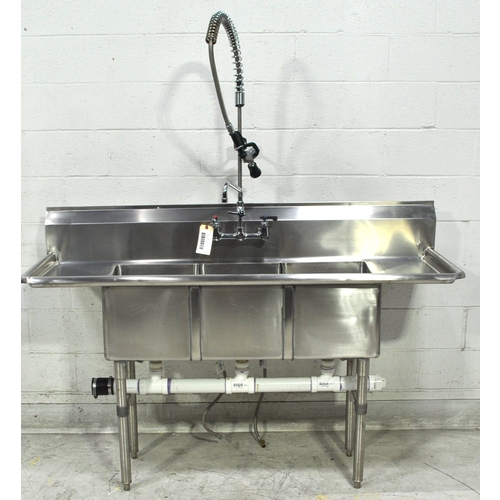 Used BK Industries BKS-3-1416-12-12T 3 Compartment Sink 14"x16"x12" with S/s Legs Drainboard L&R