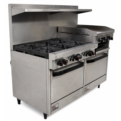 Used Southbend X460DD-2RR 60" 6 Burner w/ Salamander, 24" Griddle Dual Oven Gas Range 