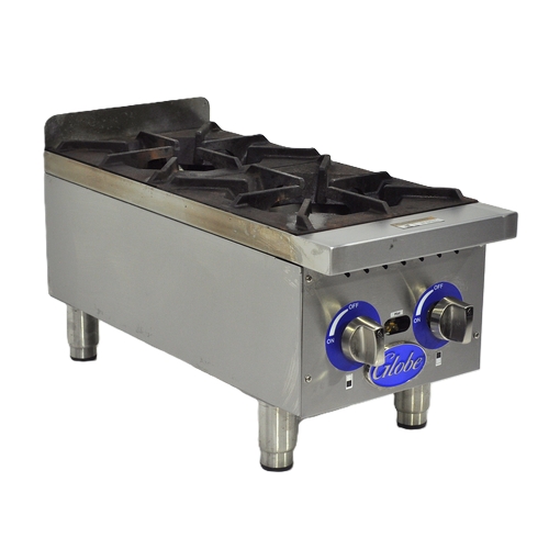 Used Globe GHP12G 12" Natural Gas Hot Plate 2 Burners with Manual Controls