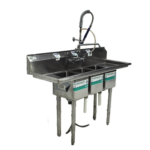 Used Regency Service Carts 600S31014212 58" Stainless Steel Economy 3 Comp Sink / Pre-Rinse