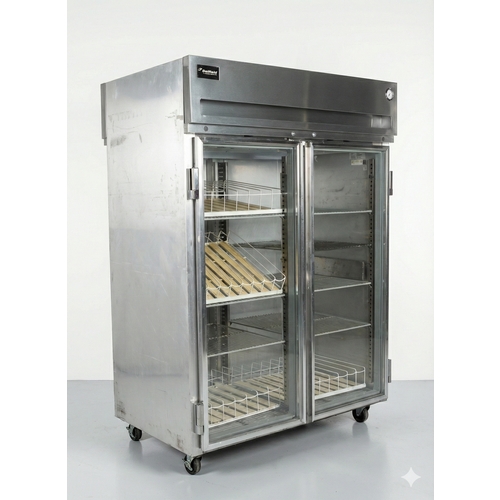 Used Delfield MRPT2-GS Two Section Glass Door Pass-Thru Refrigerator