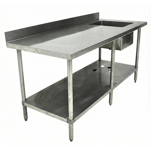Used GSW USA WT-PS3072R Stainless Steel Work Table 30 x 72 w/ sink