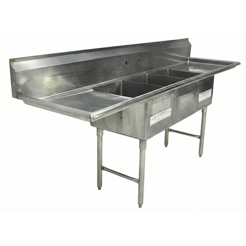 Used 96" x 26" x 36" Three Comp Sink W/ 2 Drainboards