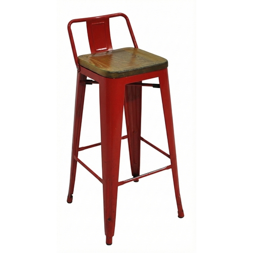 Used 938537-R Metropolis Low Back Bar Stool Wood Seat - Red