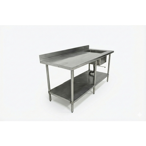 Used GSW USA WT-PS3072R Stainless Steel Work Table 30 x 72 w/ sink