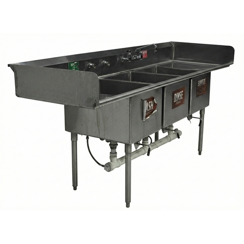 Used 94" Stainless Steel 3-Compartment Commercial Sink with Drain