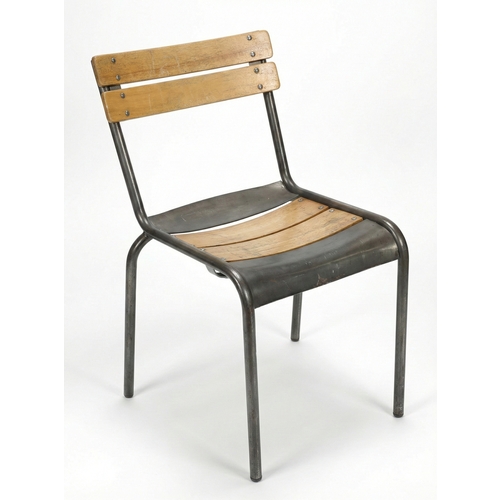 Used Industrial Wood Dining Chair Metal Frame 20.5x18x33