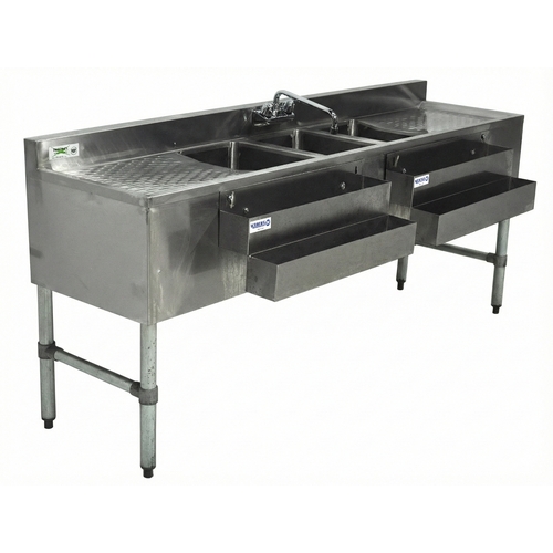 Used Regency Service Carts 600B31014219 72" 3-Compartment Underbar Sink w/ 2 Drainboards
