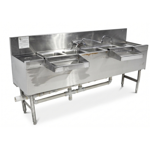 Used Glastender FSA-72-S 72" Four-Compartment Underbar Sink - 18-Gauge Stainless