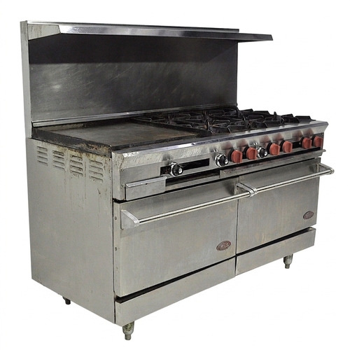 Used 60-24G6-2N 60" 6-Burner Range w/ 24" Griddle, 2 Standard Ovens