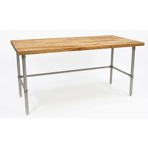 Pre-Owned John Boos SNB16-X 72" x 36" Wood Top Work Table 1.75" Thick Stainless Bracing