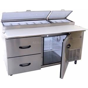 Tor-Rey Refrigeration PTP-170-21 67" Pizza Prep Table 9 Third Size Pans W/ 2 Drawers & 1 Door