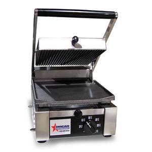  SG101FBR Panini Sandwich Grill 10in x 9in Ribbed Top Flat Bottom