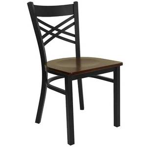 Flash Furniture XU-6FOBXBK-***W-GG Black Metal Dining Chair w/ "X" Back & Wood Seat