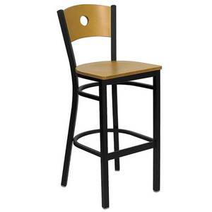Flash Furniture XU-DG-6F6B-CIR-BAR-NATW-GG Black Metal Bar Stool w/ Natural Wood Circle Back & Seat