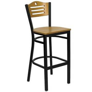Flash Furniture XU-DG-6H3B-SLAT-BAR-NATW-GG Black Metal Bar Stool w/ Natural Wood Slat Back & Seat