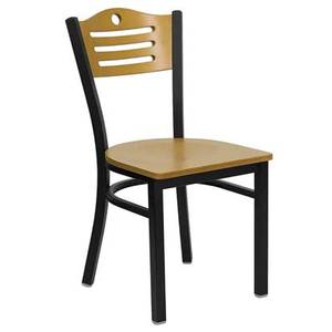 Flash Furniture XU-DG-6G7B-SLAT-NATW-GG Black Metal Dining Chair w/ Natural Wood Slat Back & Seat