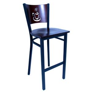 AAA Furniture 315C-BS/COFFEE CUP Black Metal Counter Stool Wood Coffee Back Black Vinyl Seat