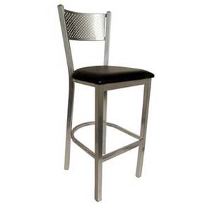 AAA Furniture 317BS/SILVER Silver Metal Bar Stool Perforated Back w/ Black Vinyl Seat