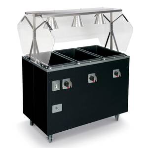 Vollrath T3871060 4 Well Portable Hot Food Steam Table with Lights Black