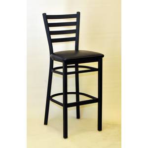 Atlanta Booth & Chair M101BS Black Metal Ladder Back Bar Stool w/ Black Vinyl Seat