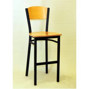 Atlanta Booth & Chair MC350P-BS BL Restaurant Plain Back Bar Stool Metal Frame Black Vinyl Seat