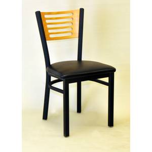 Atlanta Booth & Chair MC350B BL Slat Back Restaurant Chair Blk Metal Frame Black Vinyl Seat
