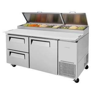 Turbo Air TPR-67SD-D2-N 67in Commercial Pizza Prep Table 9 Pan 1 Door 2 Cooler Drawe