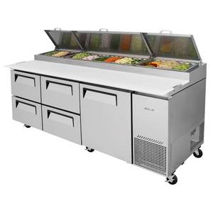 Turbo Air TPR-93SD-D4-N 93in Commercial Pizza Prep Table 12 Pans 4 Cooler Drawers