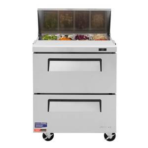 Turbo Air TST-28SD-D2-N 7cf Sandwich Prep Salad Cooler with Two Drawers 8 Pans