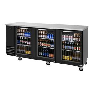 Turbo Air TBB-4SG-N 91in Back Bar Bottle Cooler 3 Glass Doors Black Exterior