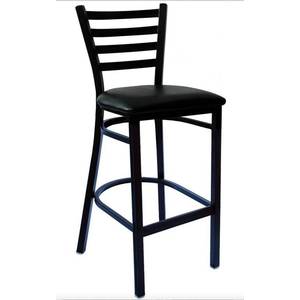 Atlanta Booth & Chair M101-BS WS Black Metal Ladder Back Bar Stool w/ Wood Seat Finish Option